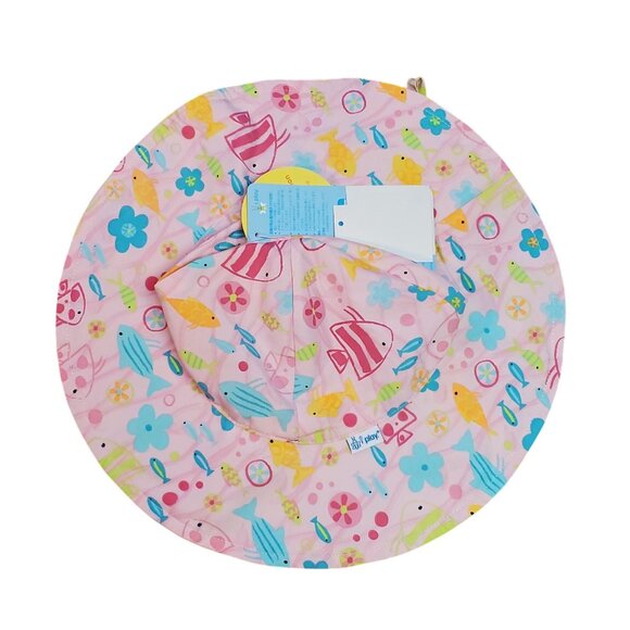 I Play Baby Bucket Sun Hat 0–6 Months Pink Fish Print UPF 50+ - Picture 2 of 8